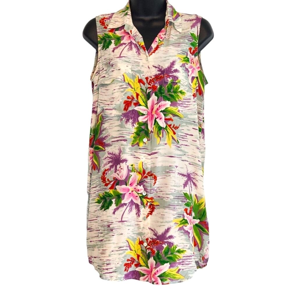 Equipment Hawaiian Shirts floral shirtdress silk sleeveless size XS